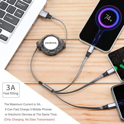 Dhriya Multi Usb Charger Cable Retractable 3 In 1 Multiple Charging Cord Adapter With Mini Type C Micro Usb Port Connectors Compatible With Cell Phones Tablets Universal Use (3.3Ft/Gray)