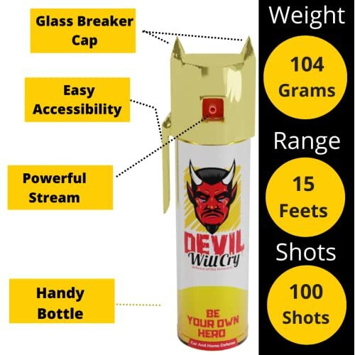 Pepper Spray For Car And Home Extra Strong For Men, Women Big 110 Ml Pepper Stream Spray By Devil Will Cry Brand (Pack Of 1)