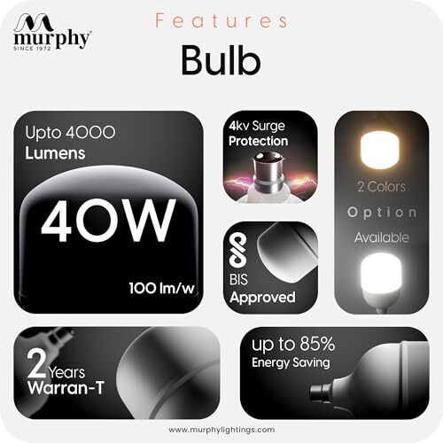 Murphy Base B22 40W Led Globe High Wattage Bulb (Warm White)