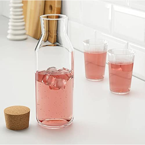 Ikea 365+ Clear Glass Carafe With Cork Stopper, 34 Oz (1L) - 2 Pack