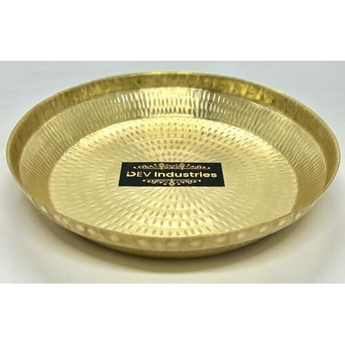 Dev Industries Brass Paraat For Dough Atta Kneading Handmade 100% Pure Brass Parat Platter Kneading Thaal Ptal Brass Utensils For Your Kitchen, 28 Cm- 11 X 2.4 Inch- 640 Gram