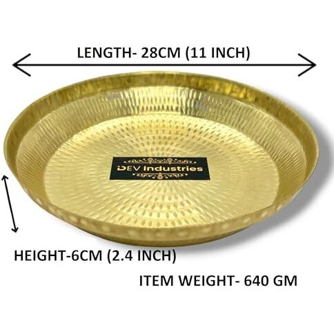 Dev Industries Brass Paraat For Dough Atta Kneading Handmade 100% Pure Brass Parat Platter Kneading Thaal Ptal Brass Utensils For Your Kitchen, 28 Cm- 11 X 2.4 Inch- 640 Gram