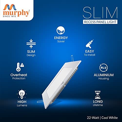 Murphy Aluminium 22-Watt Slim Square Led Panel Ceiling Light (Cool White, Pack Of 1)
