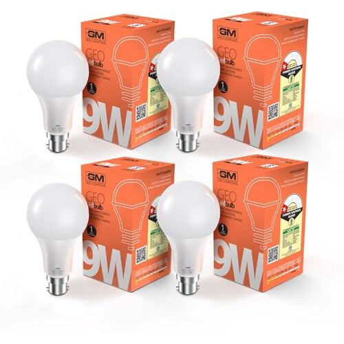 Gm Geo 9 Watt Led Bulb, 6500K White Cool Day Light Bulb Pack Of 4