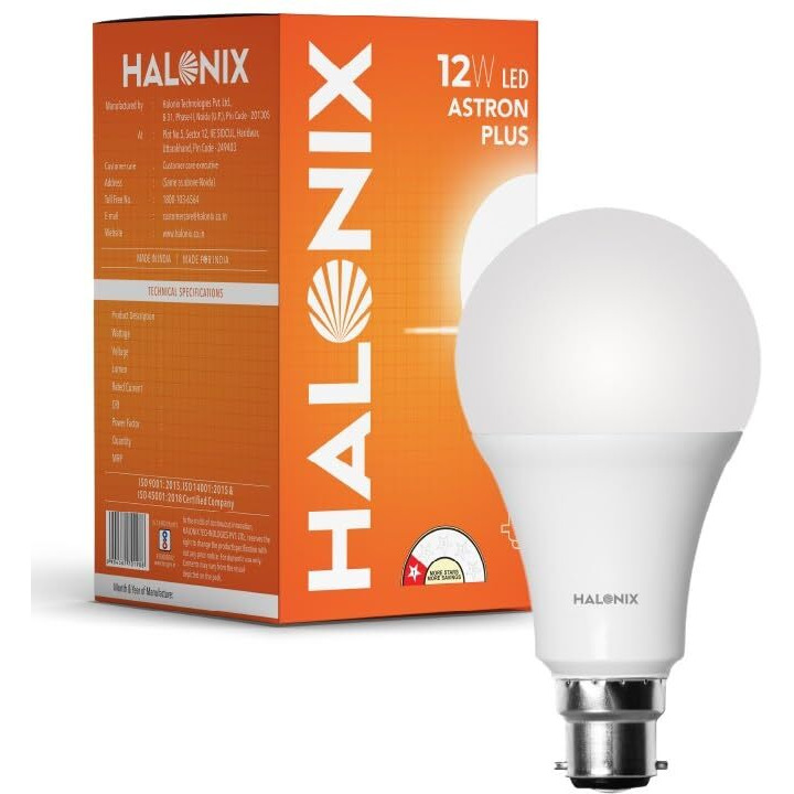 Halonix 12W B22 Base Led Bulb  Cool Daylight (6500K) | Energy Efficient | Best Led Bulb For Home | Surge Protection Up To 4Kv | Rated Life 15000 Hrs | For Home & Office |Pack Of 10