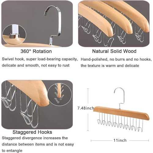 Taglich Wooden Hanger - Multipurpose Adjustable 8 Hooks Closet Wooden Hanger For Lingerie, Belt, Scarf, Tie, Garments, Perfect Storage Holder Organizer Hangers For Wardrobe And Cupboard (1)