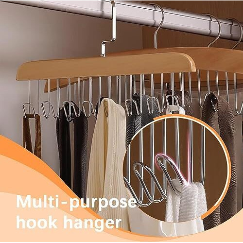Taglich Wooden Hanger - Multipurpose Adjustable 8 Hooks Closet Wooden Hanger For Lingerie, Belt, Scarf, Tie, Garments, Perfect Storage Holder Organizer Hangers For Wardrobe And Cupboard (1)