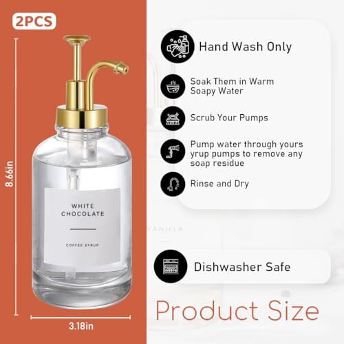 Supvox 2Pcs Coffee Syrup Dispenser 16Oz Glass Syrup Pump Dispenser With Silicone Funnel & Lable Stickers Maple Syrup Dispenser Syrup Bottle For Coffee Bar, Kitchen