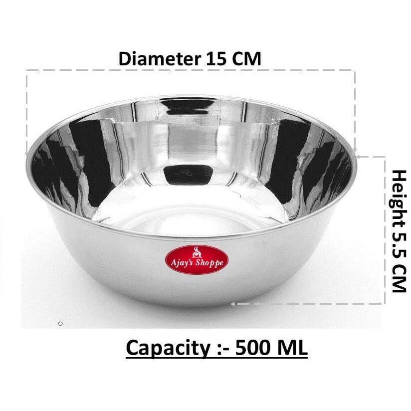 Ajay's Shoppe Premium Stainless Steel Bowl  500Ml | Ideal For Prep, Serving & Snacks
