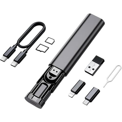 Verox 60W All In One Fast Charging Travel Cable Set Usb C To Usb C, Type C,Lightening And Micro Usb Port And Sim Card Slot For Travel Cable Cards Storage Box- Black