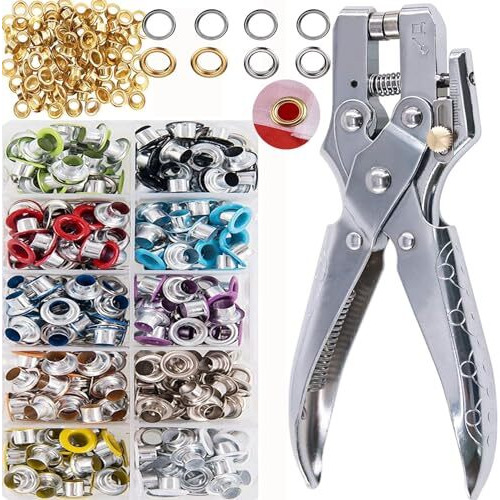 Diy Craft 1000, Ulti-Color Metal Eyelets Washer Grommets Kit Hole Punch Plier Gold/Silver Eyelets Washer Kit For Leather, Canvas, All Fabrics Clothes, Shoes, Belts, Bags, Contain Grom(1000)