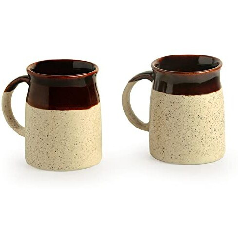 Exclusivelane 'Cocoa Rims' Studio Pottery Ceramic Coffee Mug Ceramic Set Of 2 (Microwave Safe, 320 Ml)|Ceramic Coffee Mugs Ceramic Coffee Mug Set Tea Mugs For Coffee Mugs Set Of 2 Ceramic Tea Mug