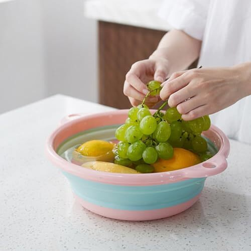 Potency Collapsible Washing Up Bowl, Portable Folding Hand Wash Basin, Multipurpose Outdoor Travel Basin, Small Washing Up Bowl, Silicone Bowl Tub For Travel Camping Caravans (Small, Yellow+Pista)