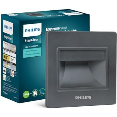 Philips 2W Decorative Led Step Light | Stepglow Surface Mounted Anthracite Outdoor Led Stair Light | Warm White, Pack Of 1-Acrylonitrile Butadiene Styrene
