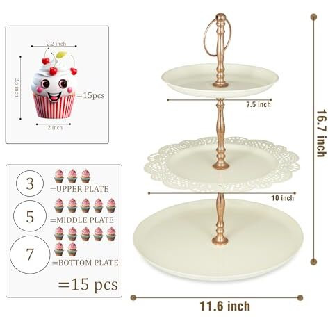 Elan Metal Flourish 3 Tier Cake And Cupcake Stand For Birthdays/Wedding Party, Dessert Holder/Stand (Off-White)Round