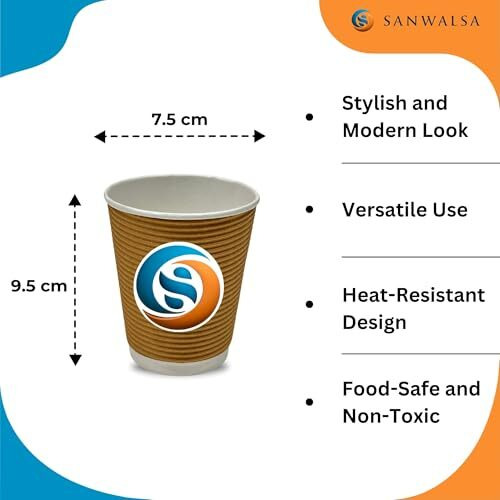 Sanwalsa (225 Ml,Brown- Pack Of 50-Piece, Paper Disposable Ripple Cup Eco-Friendly, Safe & Hygienic For Juice,Coffee,Tea,Home,Office,Party & Wedding Events