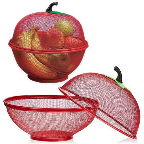 Pramukh Fashion Fruit Basket With Lid Net Cover Steel Big Size For Dinning Kitchen Home Apple Shape Net Cover Protective Fruits Vegetables Food Storage Basket Strainer Kitchen Accessories