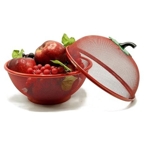 Pramukh Fashion Fruit Basket With Lid Net Cover Steel Big Size For Dinning Kitchen Home Apple Shape Net Cover Protective Fruits Vegetables Food Storage Basket Strainer Kitchen Accessories