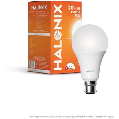 Halonix 20W Led Bulb | Cool Day Light (6500K)| Base- B22 | Energy Efficient | Surge Protection | Pack Of 4