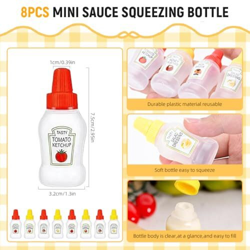 Hasthip 8Pcs 25Ml Mini Ketchup Bottles For Lunch Bag Refillable Salad Dressing Squeeze Bottles With Nozzle Leaking-Proof Sauce Bottle Dispenser For Ketchup, Honey Mustard, Vinegar