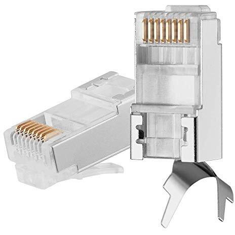 Fedus Rj45 Cat7 & Cat6A Crimping Connectors Rj45 8P8C Modular Plug 50U Nickel Plated 3 Prong Shielded Ftp/Stp External Ground For 23 Awg 0.573Mm Network Cable For Modem,Pc,Tv-Pack Of 25,Silver