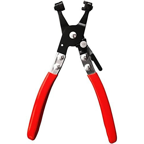 Aasons Band Hose Clamp Plier, Flexible Ring Type Hose Clamp Pliers Installation And Removal Tool Swivel Jaw Locking (Flat Jaw)(Red & Black)