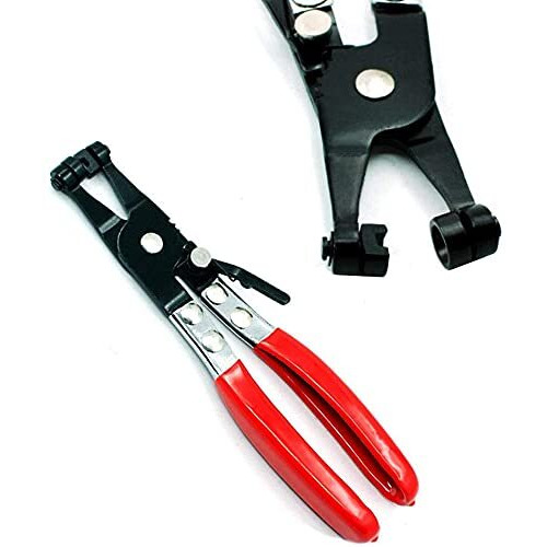 Aasons Band Hose Clamp Plier, Flexible Ring Type Hose Clamp Pliers Installation And Removal Tool Swivel Jaw Locking (Flat Jaw)(Red & Black)