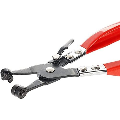 Aasons Band Hose Clamp Plier, Flexible Ring Type Hose Clamp Pliers Installation And Removal Tool Swivel Jaw Locking (Flat Jaw)(Red & Black)