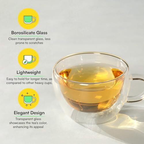 Udyan Tea Stellar Durable Borosilicate Glass Double Wall Tea Cup, Heat-Resistant, Lightweight, Microwave Safe - Set Of 2 (Transparent, 200 Ml Each)