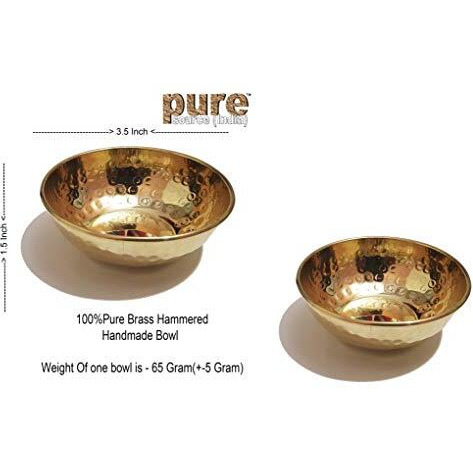 Pure Source India Brass Hammered Hand Made Bowl (3.75 Inch , Golden ) - Set Of 2 Pcs, 0.150 Kilogram