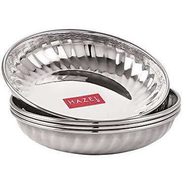 Hazel Stainless Steel Serving Sweet Dish Dessert Plate, 310 Ml Each, Set Of 4