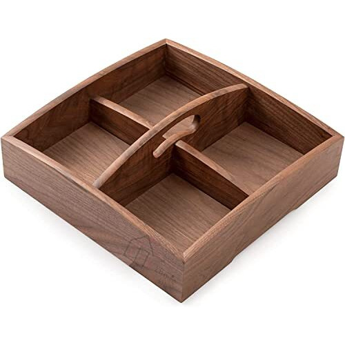 Ethoweden Wooden Serving Tray Divided Platter 4 Compartment Storage Organizer Container Decorative Candy Tray For Food Server Snack. (Design Divided)