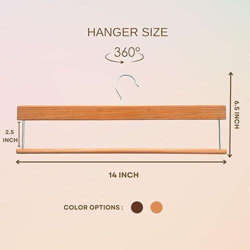 Bloomax German Technique, Trouser Pants Hangers With Non Slip Bar Smooth Finish, Wooden Hangers, 360 Hook- Ideal For Pants, Natural, 14-Inch (12-Pcs)