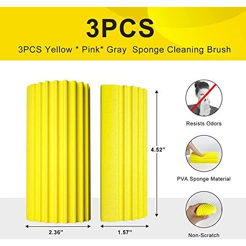 Tcco Enterprise 3-Pack Damp Clean Duster Sponge, Sponge Cleaning Brush, Duster For Cleaning Blinds, Glass, Baseboards, Vents, Railings, Mirrors, Window Track Grooves And Faucets (Multicolor)