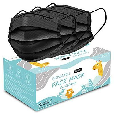 Taimu Tm Non-Woven Fabric Disposable Masks For Protection, Breathable & Cute Facemasks For Children (Black, Without Valve, Pack Of 50) For Kids