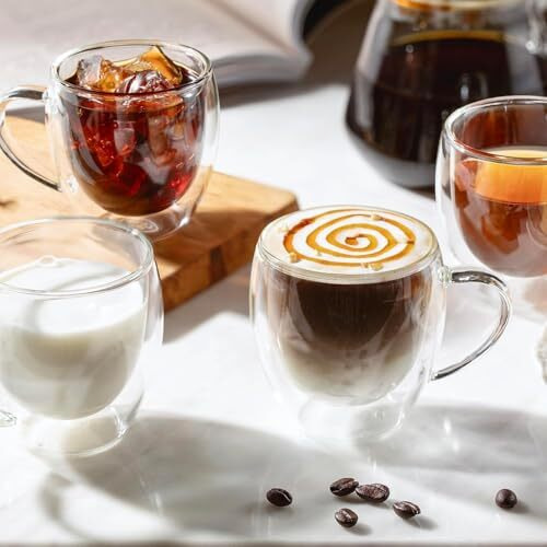 Orbix Borosilicate Insulated Double Walled Glass Coffee/Espresso/Latte/Tea Cups/Mugs, Heat Resistant 250 Ml, Pack Of (6)