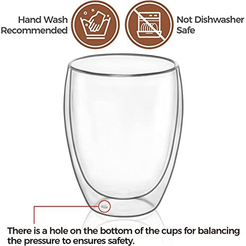 Ankul Double Walled Insulated Glass Coffee Mugs Set Of 2, Double Layer Tea Cups With Handle For Latte, Cappuccino, Espresso,Coffee Glass, Mocha Dishwasher & Microwave Safe (2, 250Ml D-Cup)