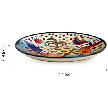 Exclusivelane 'The Hut Family' Ceramic Quarter Plates Set Of 6 (6 Pieces, 7 Inch, Dishwasher & Microwave Safe) |Handpainted Quarter Plates Ceramic Serving Plates For Snacks Plates Side Plates Set Of 6