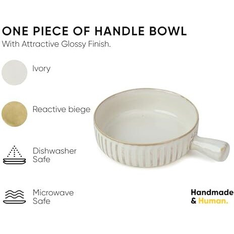 Shay Ceramic Pasta Bowl Set, 17Cm, 1 Piece, White | Glossy Finish | Porcelain Ceramic Serving Bowl | Serving Bowl With Handle (Handle Bowl - White)