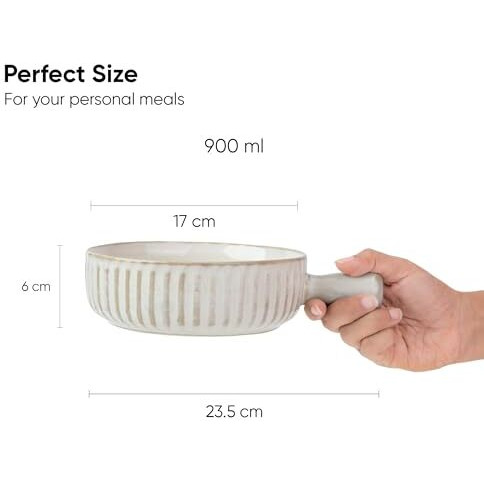 Shay Ceramic Pasta Bowl Set, 17Cm, 1 Piece, White | Glossy Finish | Porcelain Ceramic Serving Bowl | Serving Bowl With Handle (Handle Bowl - White)