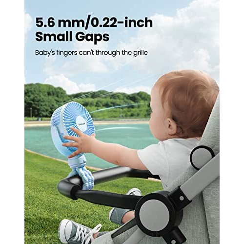 Gaiatop Mini Portable Stroller Fan, Battery Operated Small Clip On Fan, Detachable 3 Speed Rechargeable 360 Rotate Flexible Tripod Handheld Desk Cooling Fan For Car Seat Crib Treadmill Travel Blue