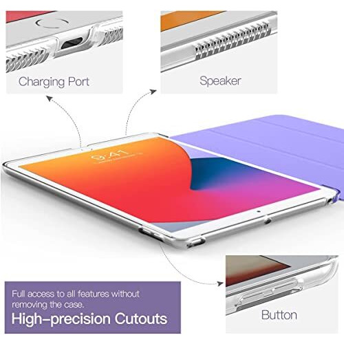 Proelite Smart Flip Case Cover For Apple Ipad 10.2" 9Th Gen (2021) 8Th Gen/7Th Gen, With Stylus Pen, Translucent & Hard Back, Purple