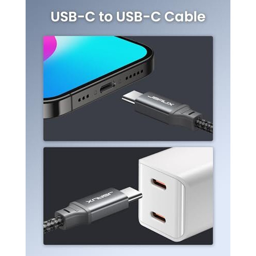 Jsaux 100W/5A Type C To Type C Cable Fast Charging [10Ft] 480Mbps Data Sync Nylon Braided Usb C To Usb C Cable For Iphone 16/16 Plus/16 Pro/16 Pro Max/15, Galaxy S24/S23, Macbook, Ipad, Pixel-Grey