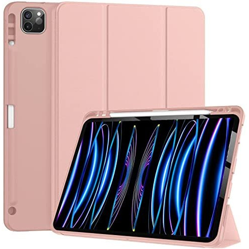 Proelite Smart Case For Ipad Pro 11 Inch 2022/2021 4Th/3Rd Gen [Auto Sleep/Wake Cover] [Pencil Holder] [Soft Flexible Case] Recoil Series - Rose Gold