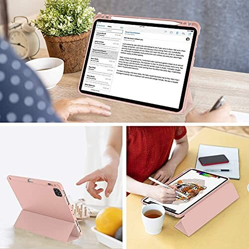 Proelite Smart Case For Ipad Pro 11 Inch 2022/2021 4Th/3Rd Gen [Auto Sleep/Wake Cover] [Pencil Holder] [Soft Flexible Case] Recoil Series - Rose Gold
