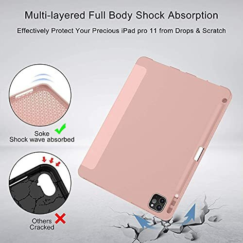 Proelite Smart Case For Ipad Pro 11 Inch 2022/2021 4Th/3Rd Gen [Auto Sleep/Wake Cover] [Pencil Holder] [Soft Flexible Case] Recoil Series - Rose Gold