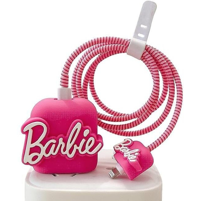 Ednita Cable Protector With 3D Cute Pattern For Iphone Charger Only 18W & 20W-Data Line Wire Saver Charging Cable Charger Protective Cable Full Protection Set Of - 1 (Barbie)