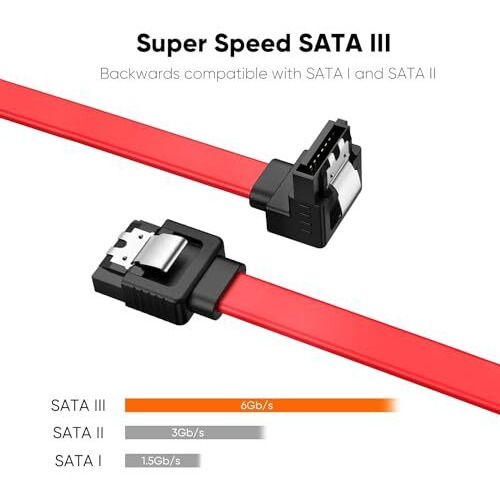 Etzin Sata Cable Iii 6Gbps Straight Hdd Sdd Data Cable With Locking Latch 16 Inches (Red-90D, 2)