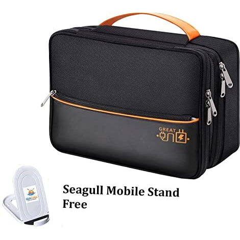 Seagull Flight Of Fashion Nylon Double Layer Electronic Gadget Organizer Case, Cable Organizer Professional Bag For Accessories With Mobile Stand - 27 X 20 X 9 Cm - Black - Model 2