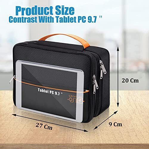 Seagull Flight Of Fashion Nylon Double Layer Electronic Gadget Organizer Case, Cable Organizer Professional Bag For Accessories With Mobile Stand - 27 X 20 X 9 Cm - Black - Model 2